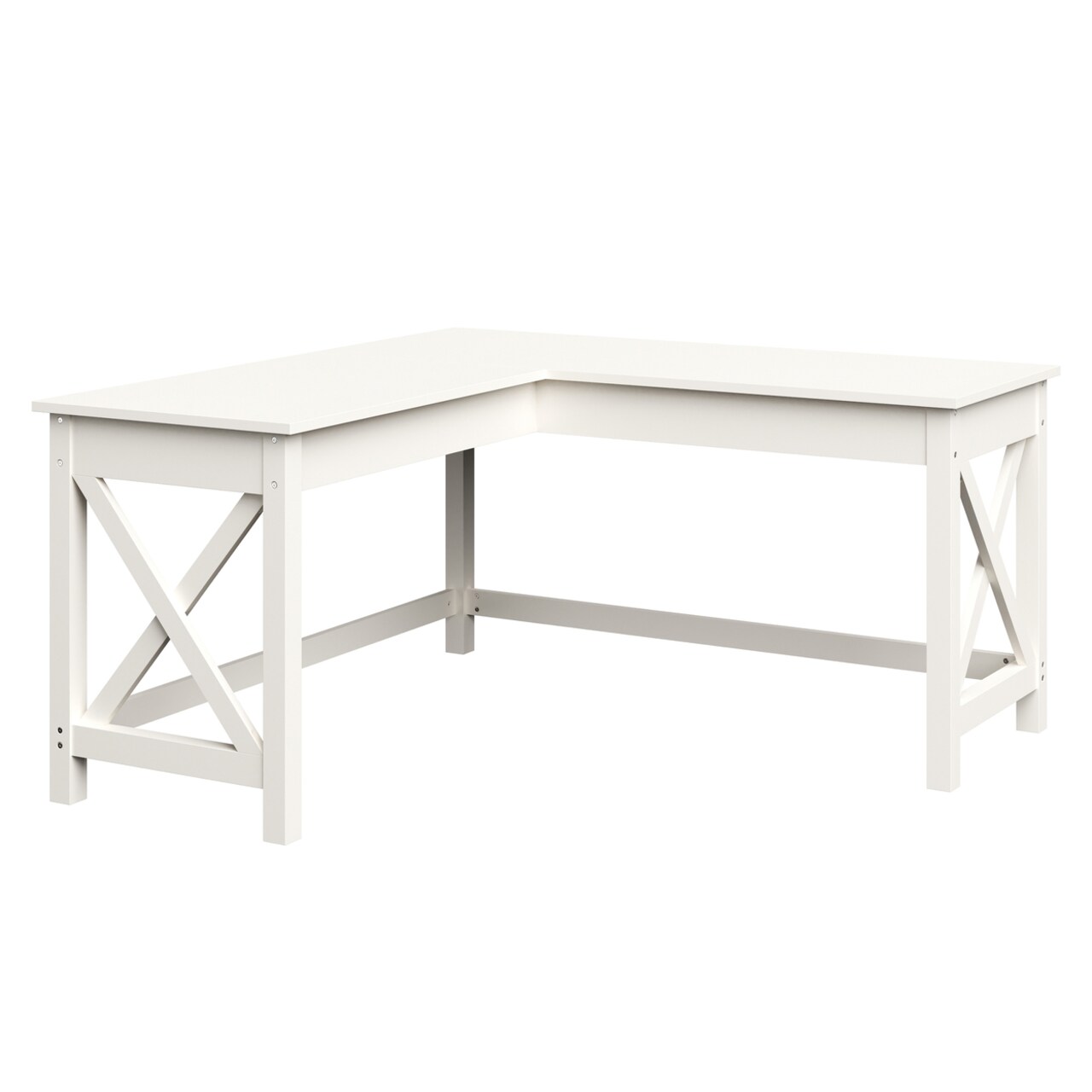 L-Shaped White Computer Desk With X-Pattern Legs 59In For Home Office